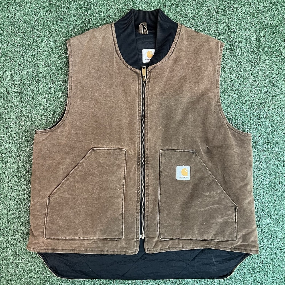 Vintage Men's Carhartt Brown Duck Canvas Faded XL Quilt Lined VQ1882 Made In USA